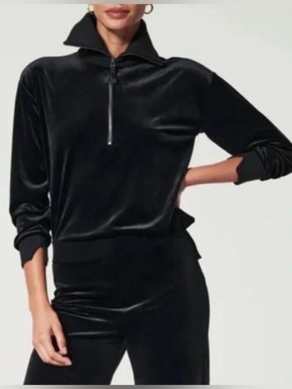 SPANX Black Velvet Half-Zip Jacket